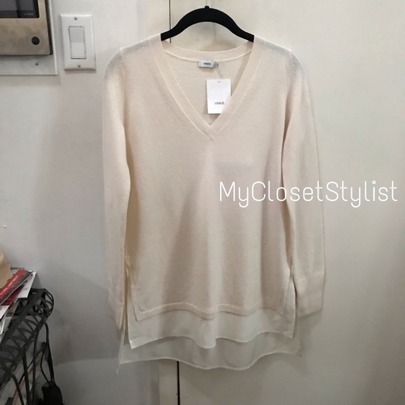 VINCE Cashmere Silk Sweater $295 V-neck Top NWT XS & XXS Choice - Picture 2 of 7